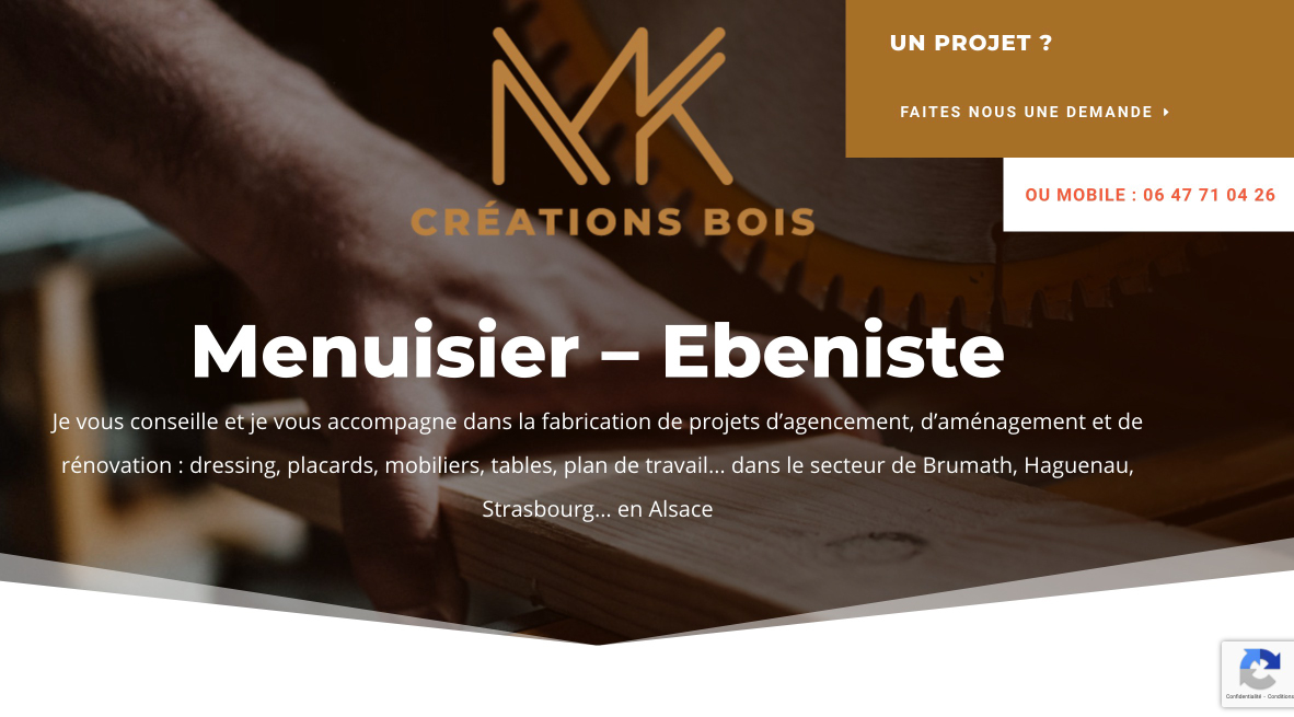 visuel du site internet du menuisier ébéniste MK créations bois à Wittersheim